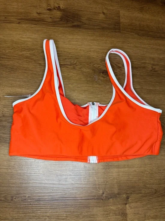 Old Navy Swim Top Scoop Neck Zip Front Padded Stretch Orange Lake Pool Womens XL - Picture 3 of 7